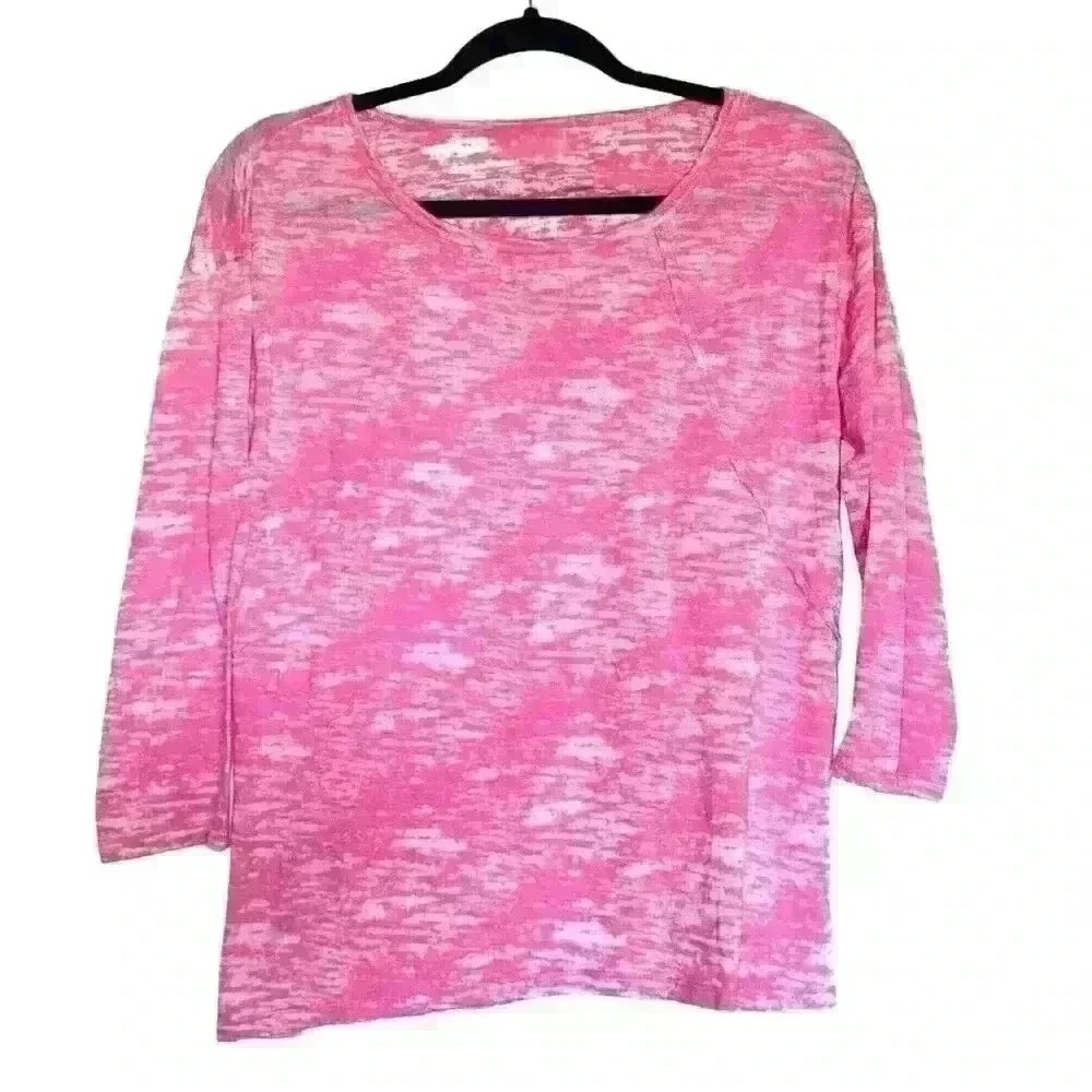 Betsey Johnson Performance Sz M Pink Burnout 3/4‎ Sleeve Top Activewear